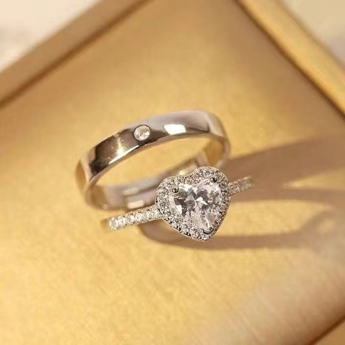 Adjustable Square Diamond Couple Rings Korean Style