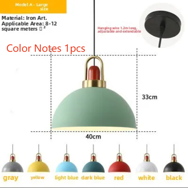 Single Head Hanging Chandelier Aluminum Macaron Color Pendant Light