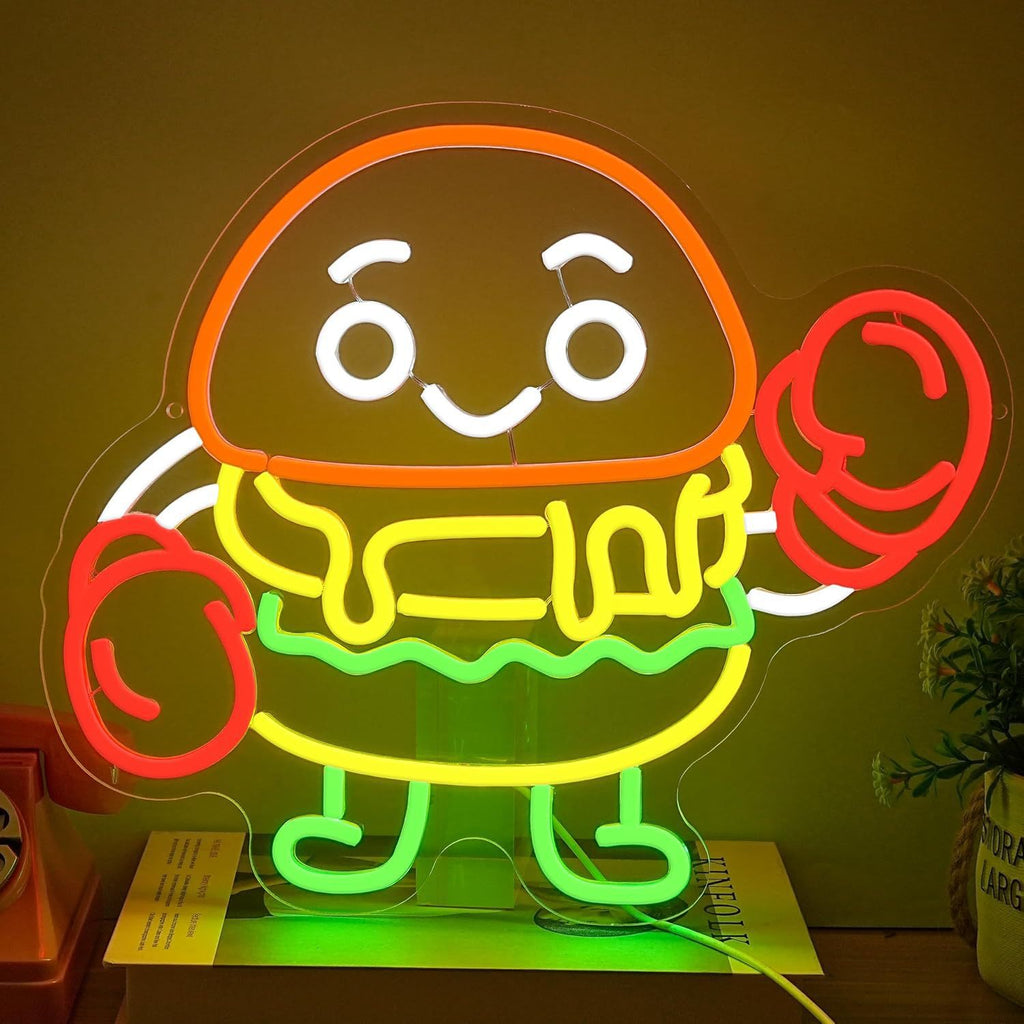 LED Neon Light Hamburger Fries Sushi Shape Sign for Home Bar Decoration