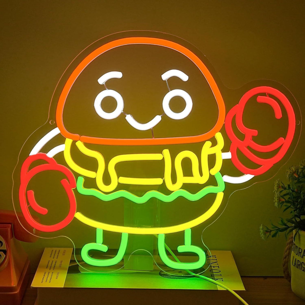 LED Neon Light Hamburger Fries Sushi Shape Sign for Home Bar Decoration