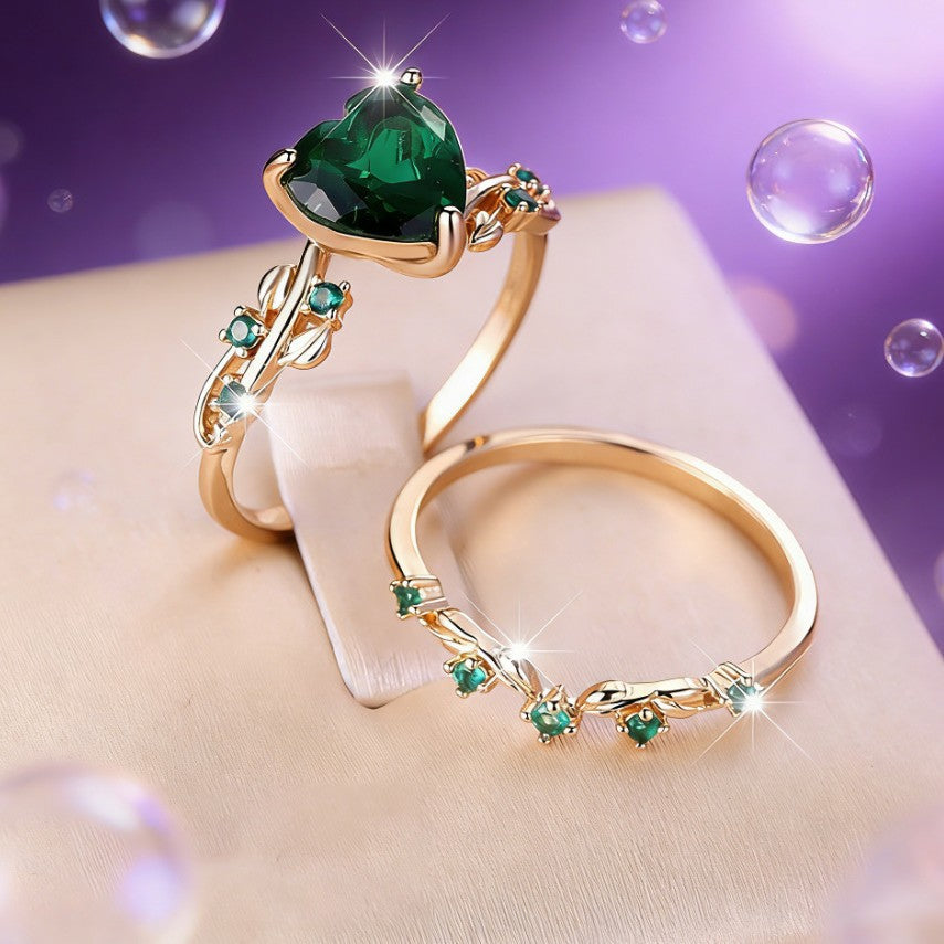 Heart-Shaped Zircon Inlaid Couple Ring