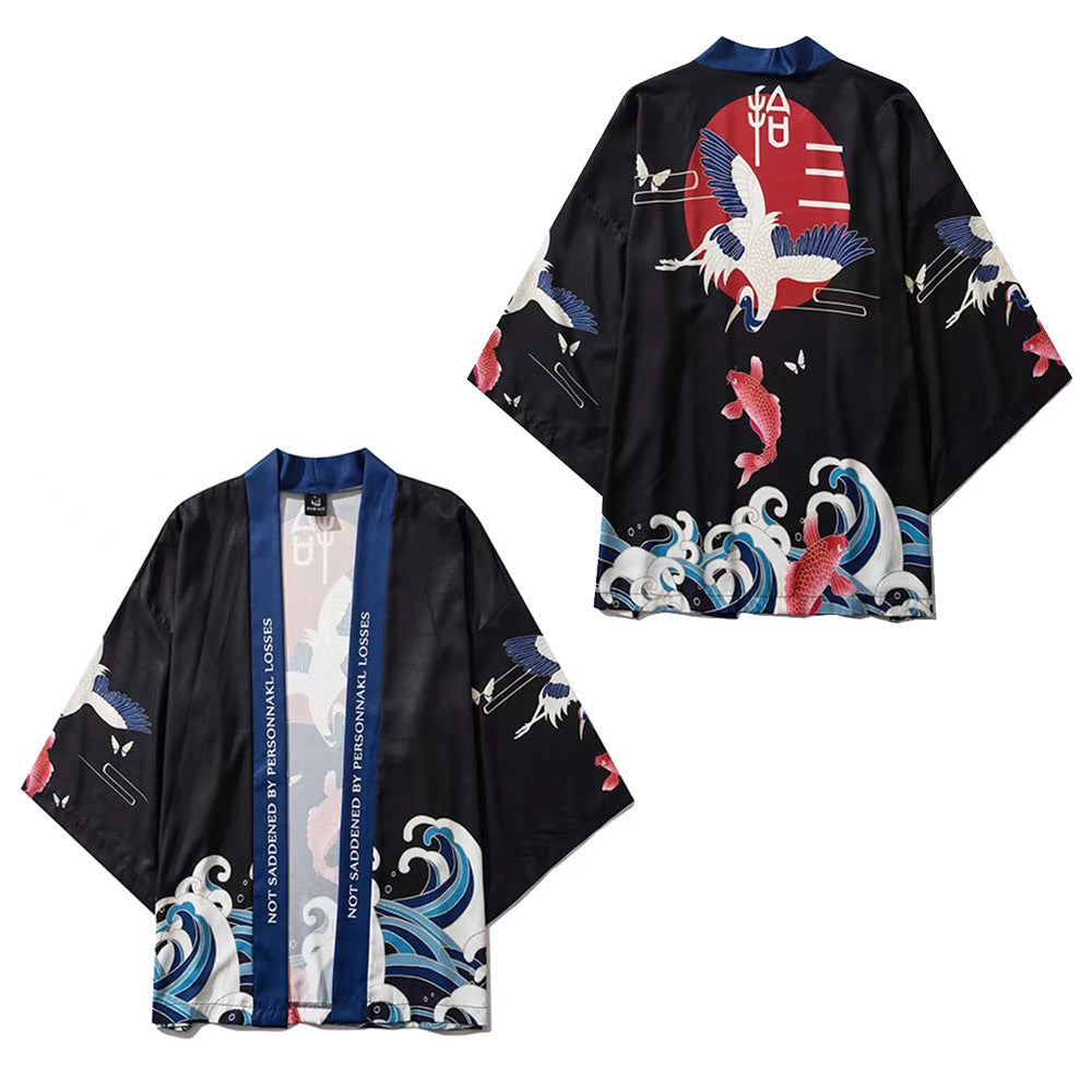 Traditional Print Open Front Cardigan Robe teemdrop