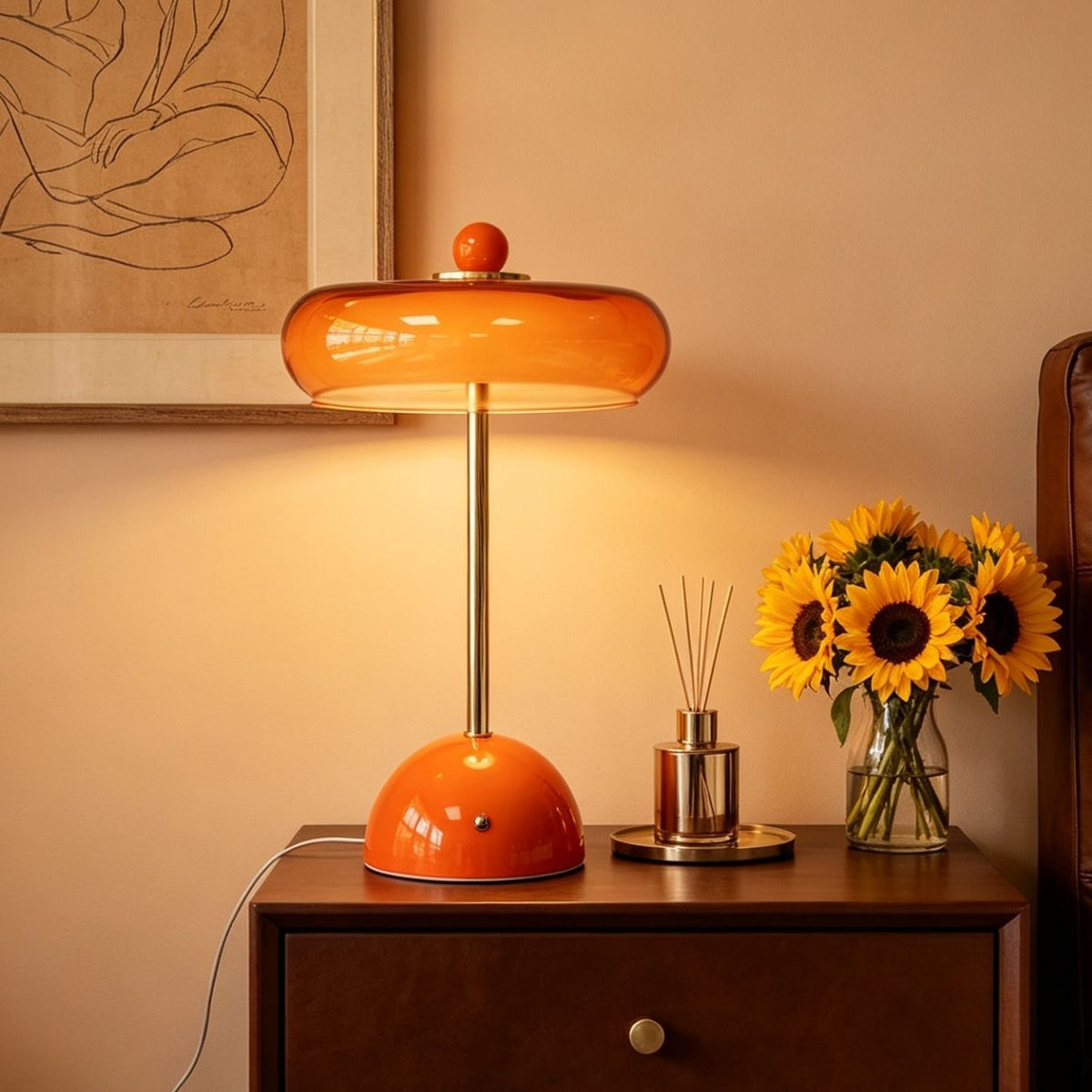 Nordic Cream-Style Rechargeable Table Lamp, Touch Dimming, Metal Base, Bedside Ambient Light