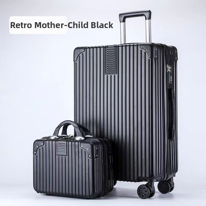 Vintage Leather Suitcase with Password Lock and Universal Wheels