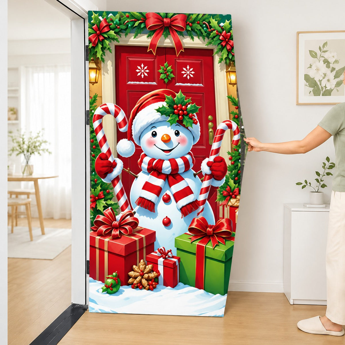 Milk Silk Christmas Door Banner Reindeer Santa Claus Design Festive Party Decoration Hanging Cloth for Home Living Room Bedroom teemdrop