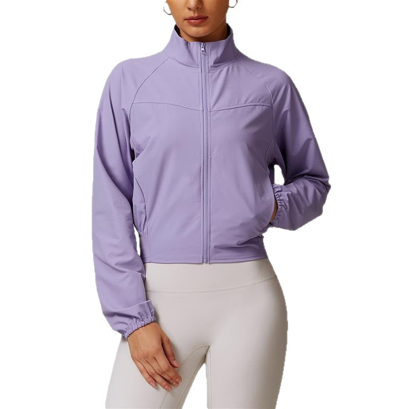 Women Quick-Drying Stand-Up Collar Windproof Sports Yoga Jacket teemdrop
