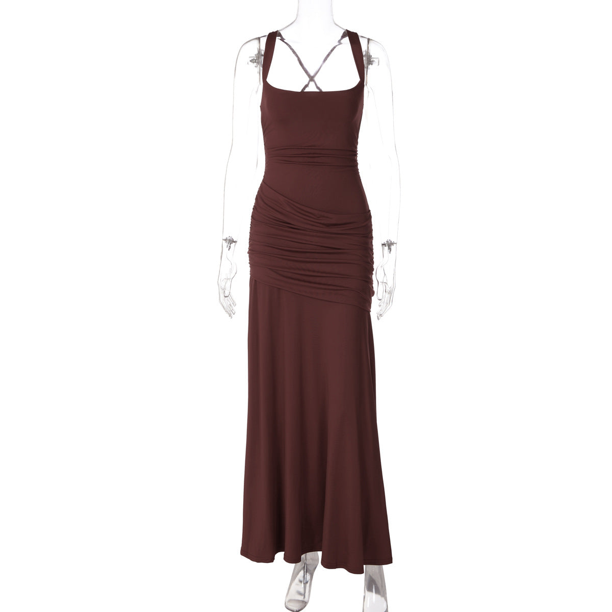 Women's Sleeveless Solid Color Bodycon Maxi Dress with Back Tie teemdrop