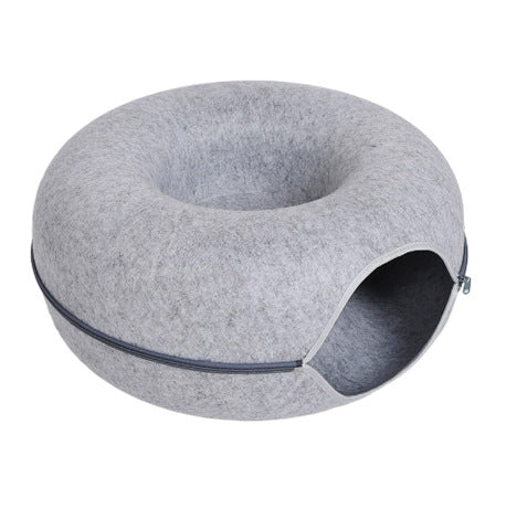 All-Season Warmth Felt Donut Cuddler Cat Bed and Play Tunnel