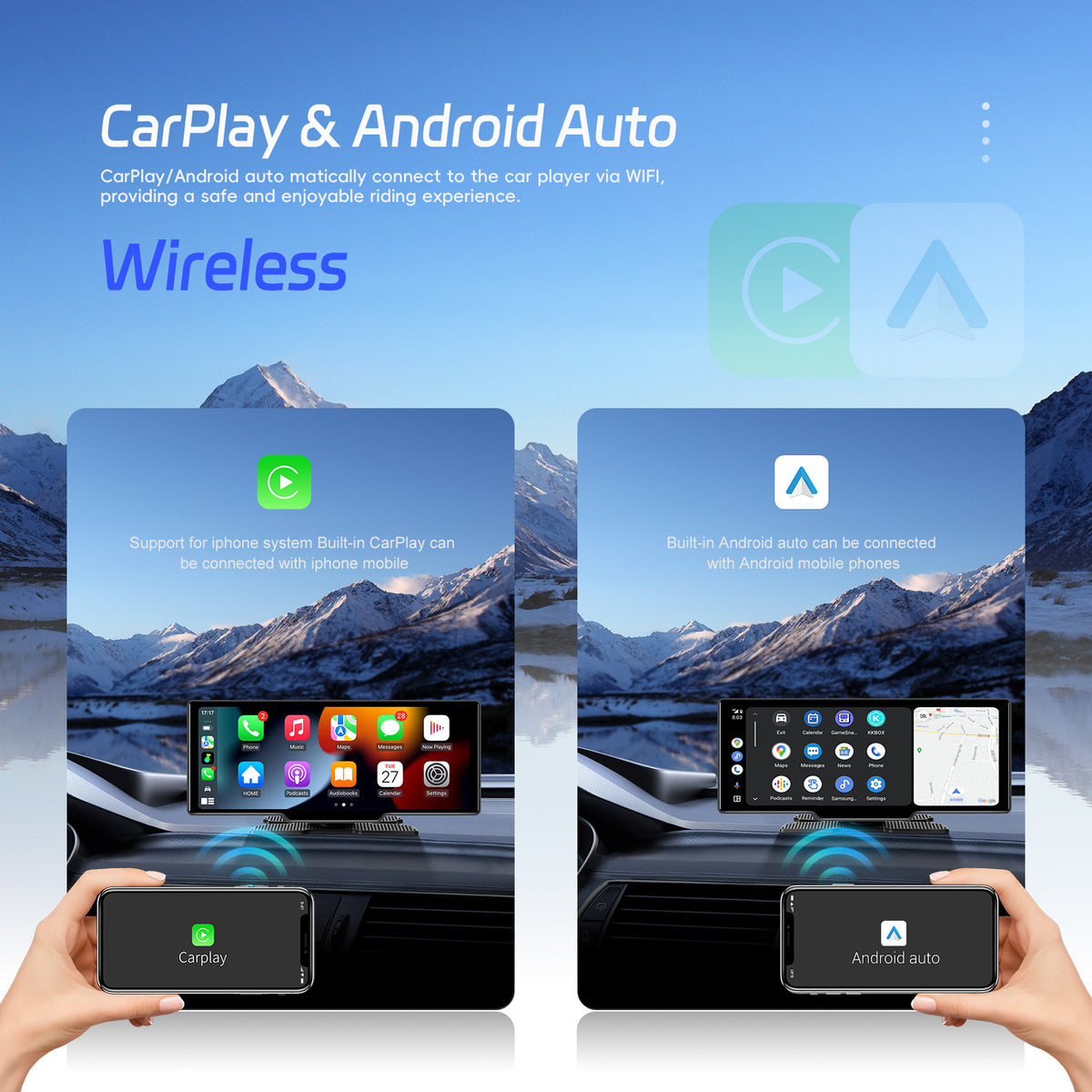 10.26-inch 4K Smart Screen Car Player with Wireless CarPlay, Android Auto, Dual Dash Cam, and Reversing Camera teemdrop