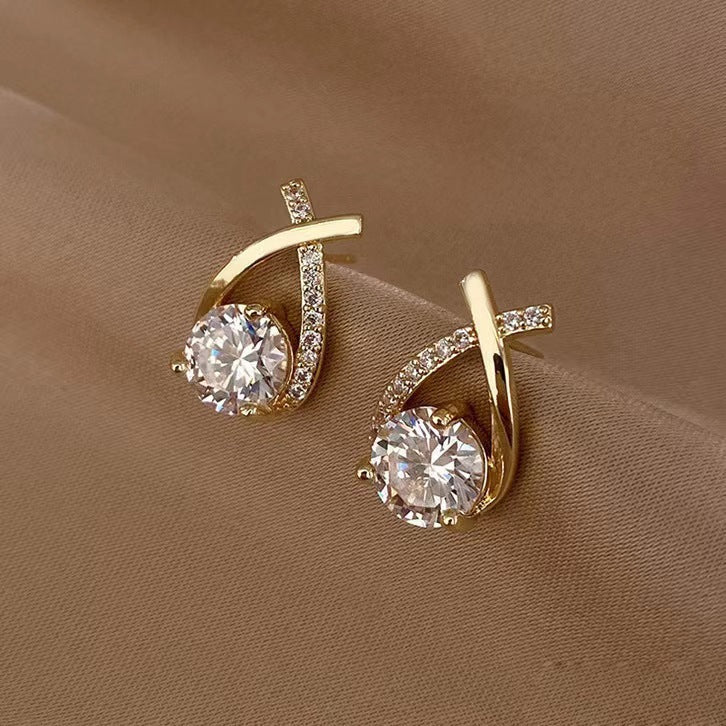 Korean Style Exquisite Diamond Cross Earrings Light Luxury Geometric Design