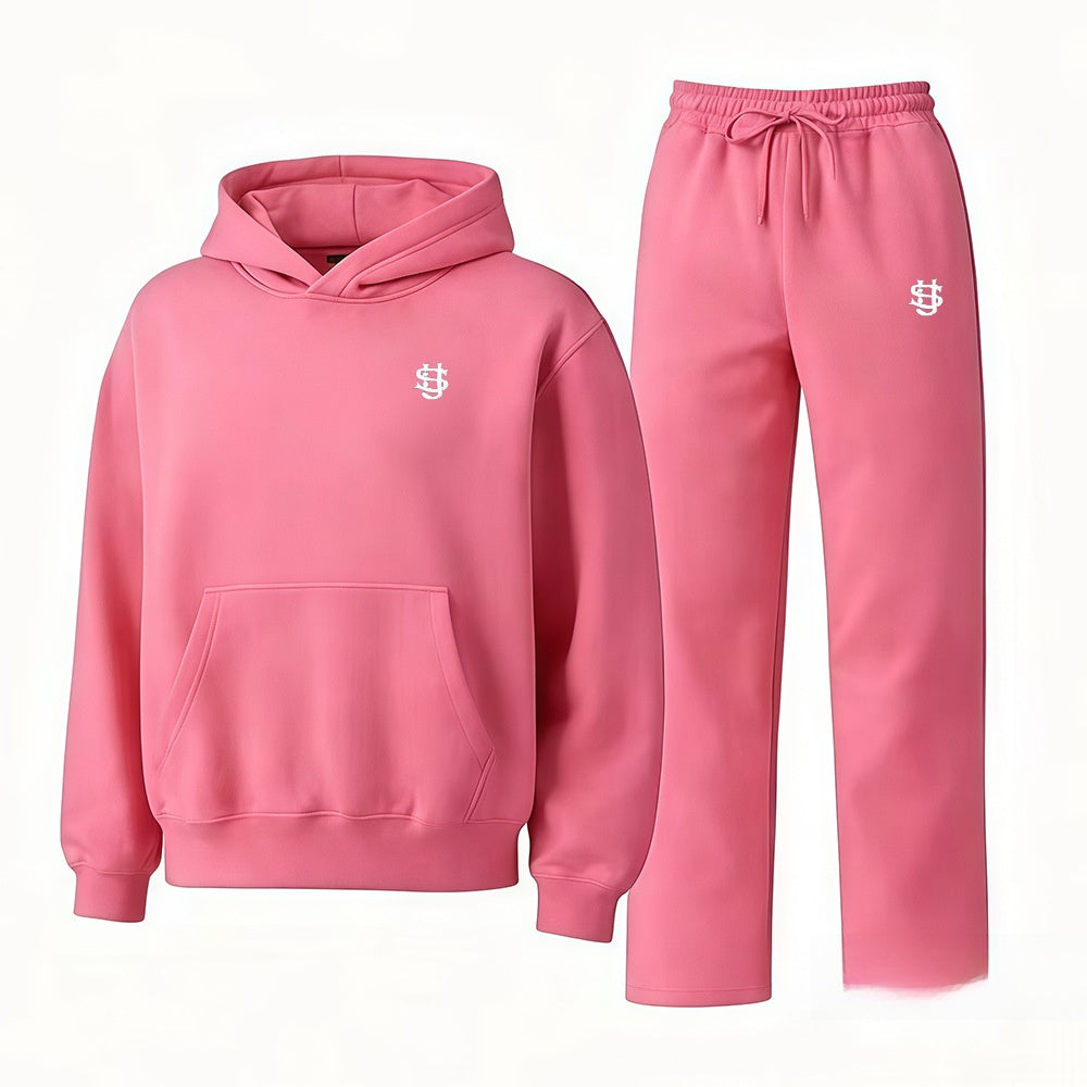 Embroidered Fleece-Lined Hoodie and Wide-Leg Pants Set