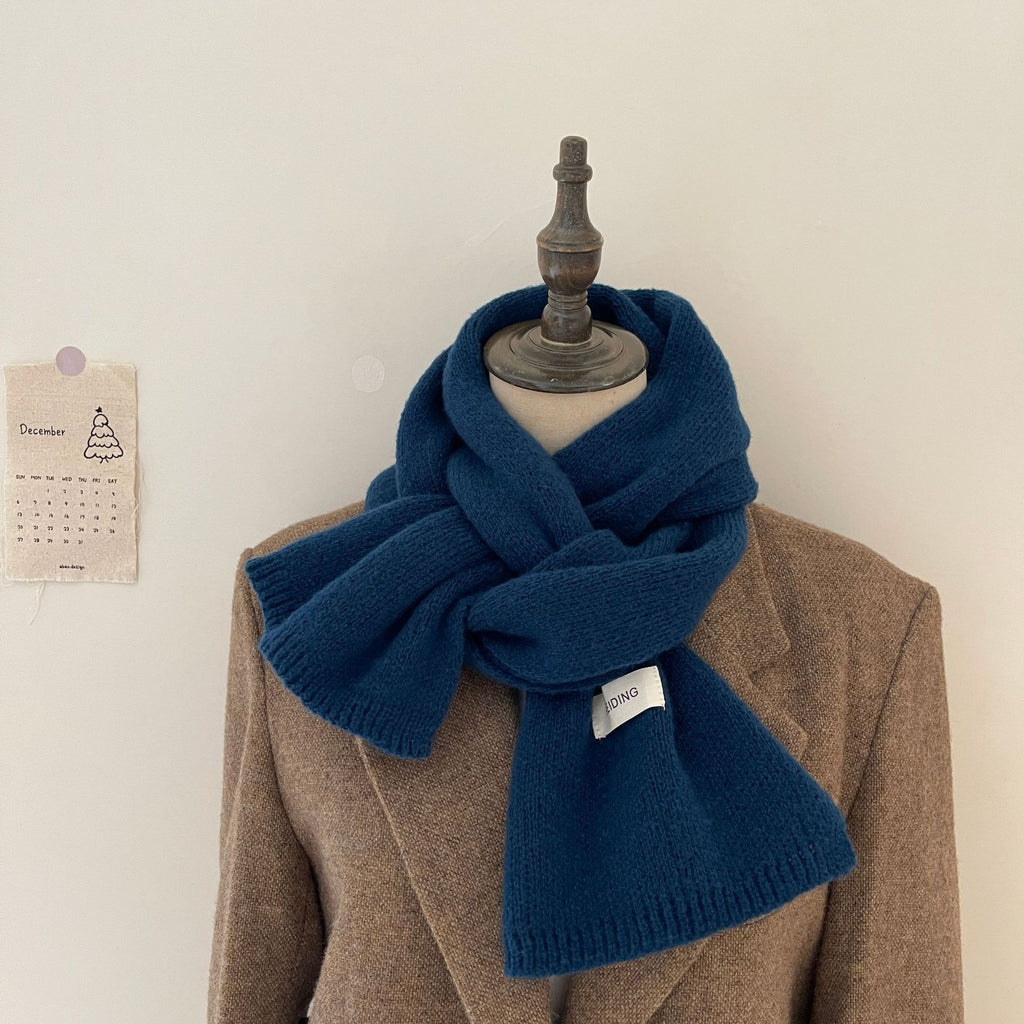 Unisex Solid Color Knitted Wool Scarf Winter Warm Neck Wrap