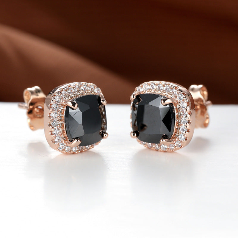 Geometric Full Diamond Zircon Earrings for Women Electroplated Copper Studs