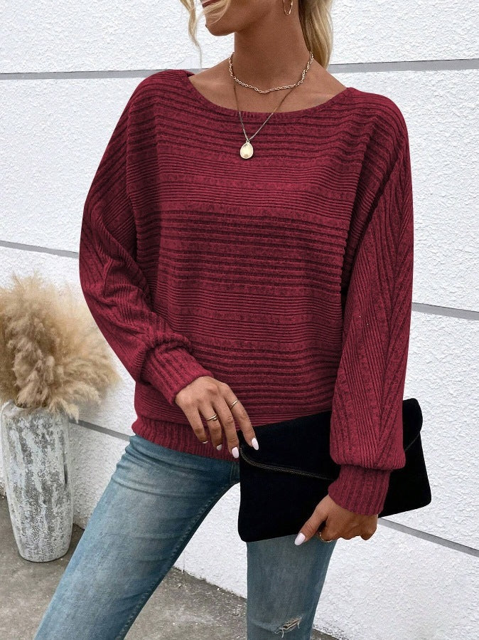 Solid-color long-sleeve knit sweater teemdrop