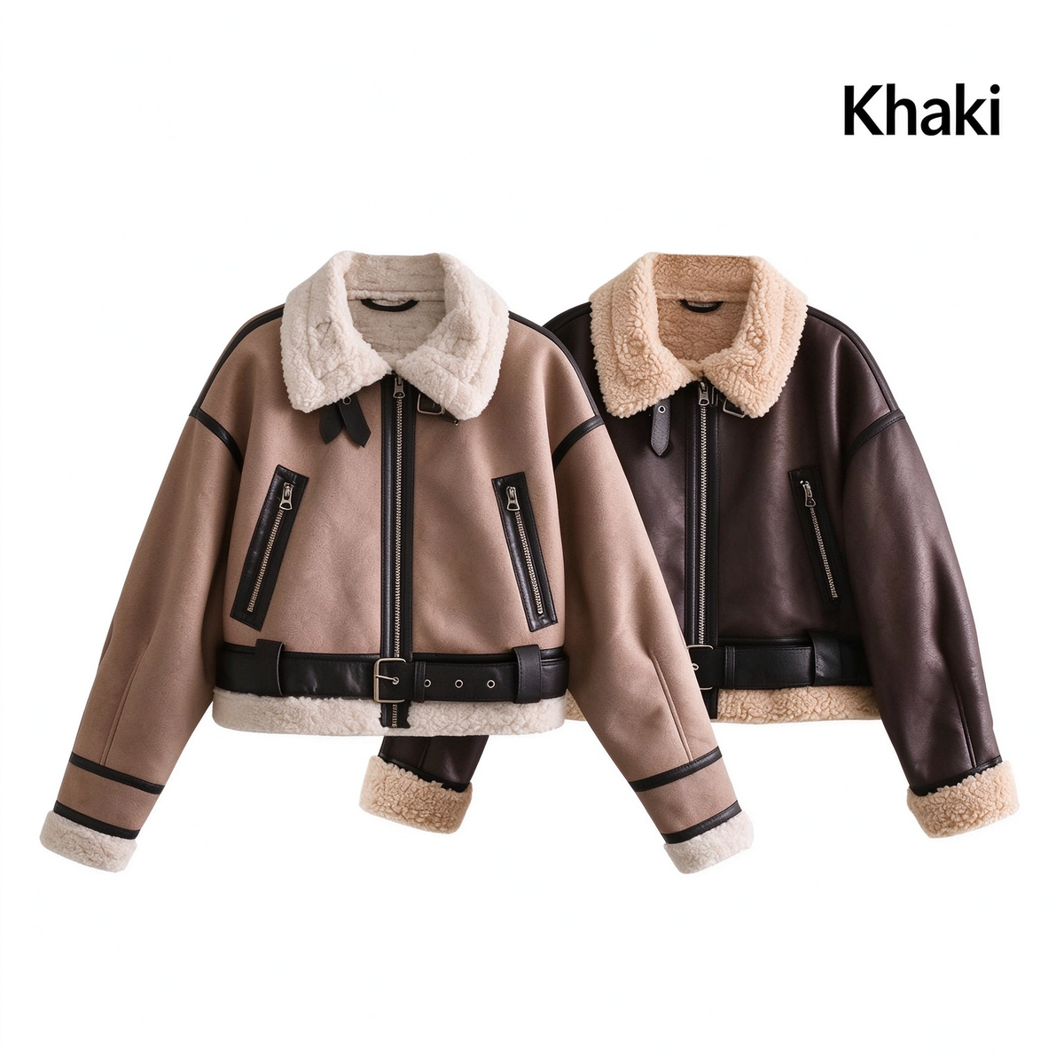 Faux Fur Leather Short Zip-Up Jacket teemdrop