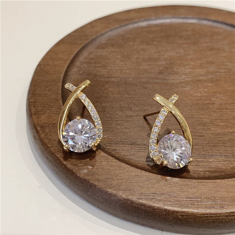 Korean Style Exquisite Diamond Cross Earrings Light Luxury Geometric Design