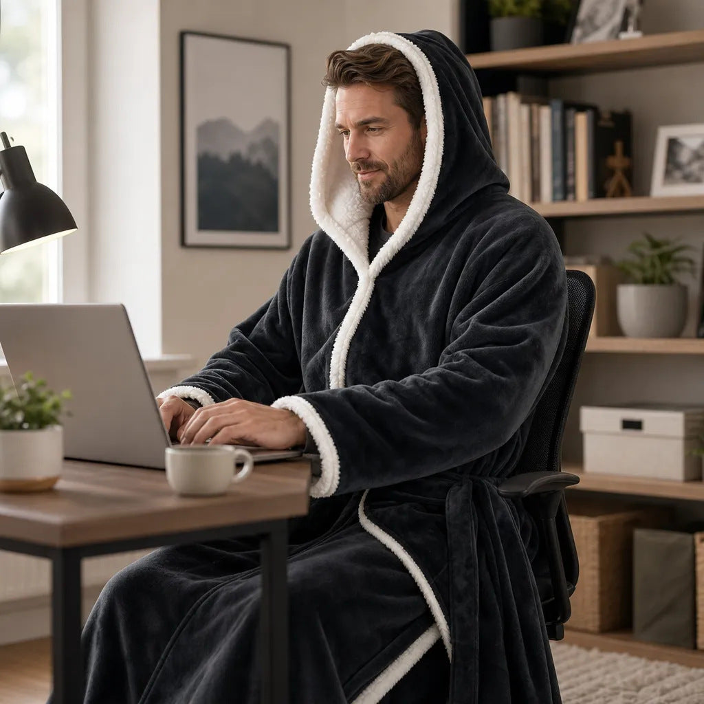 Wearable Electric Heating Shawl with Sleeves Hood and Foot Pockets Washable Flannel