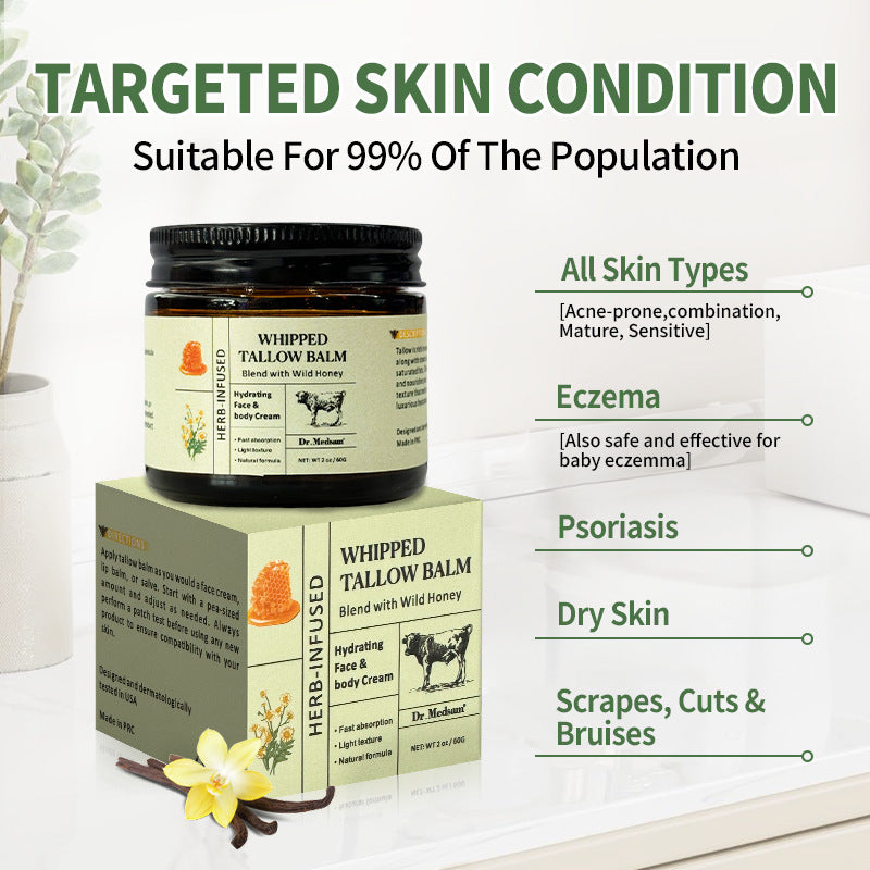 Grass-Fed Beef Tallow Cream with Manuka Honey Moisturizing Face Cream