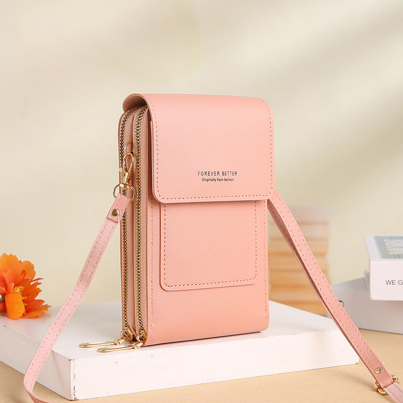 Women's Touch Screen PU Leather Phone Pouch Crossbody Bag with Card Slots