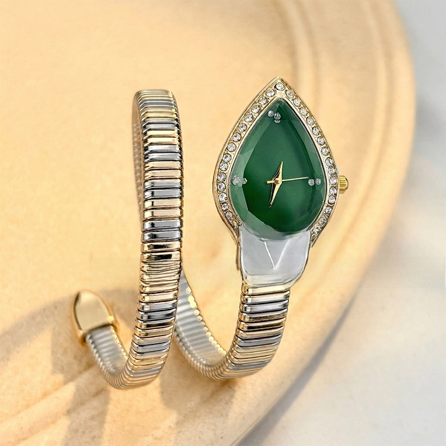 Women's Snake-Shaped Water Drop Dial Wrap-Around Bracelet Quartz Watch