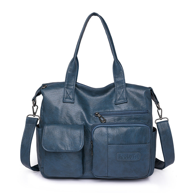 Vintage PU Leather Tote Bag Soft Retro Simple Shoulder Handbag for Women Daily Commuter teemdrop