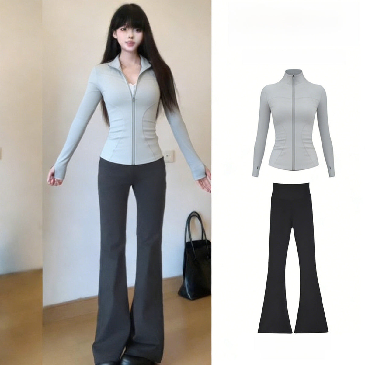 Women's 2-Piece Quick-Dry Long Sleeve Yoga Running Sports Set teemdrop