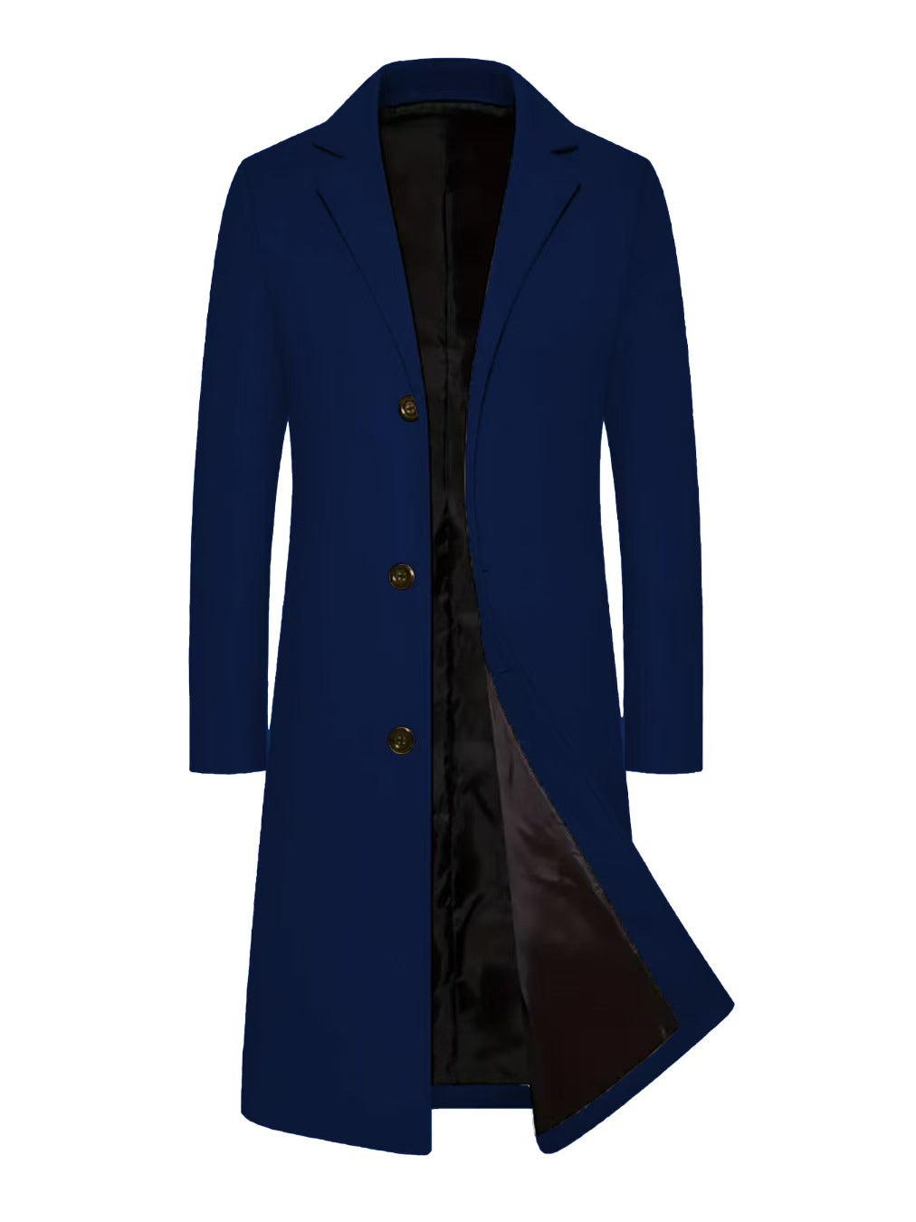 Mens Long Slim Fit British Style Trench Coat Solid Color Lapel Single Breasted teemdrop