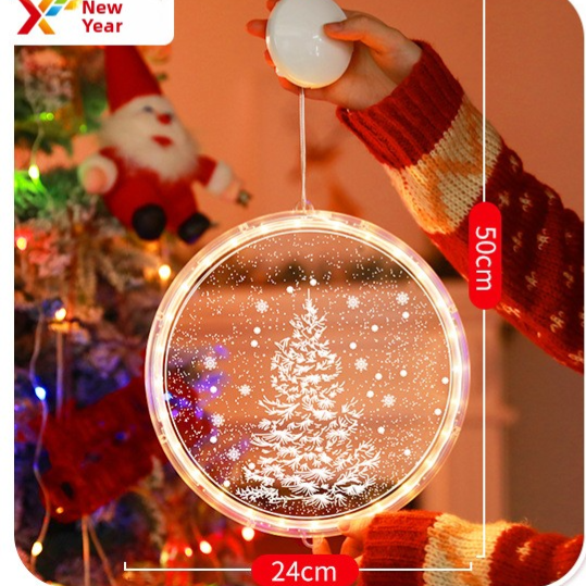 24cm Acrylic Battery Powered LED Suction Cup Christmas Pendant Lamp for Window Decoration