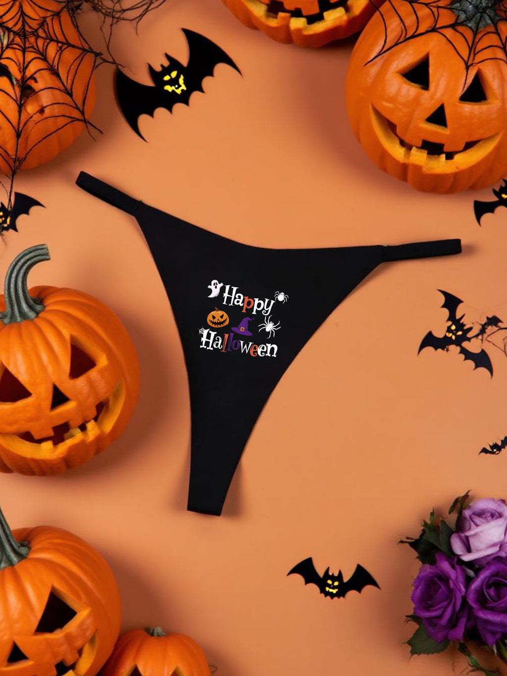 Halloween Printed Ladies Thong V-Shape Waist Quick-Dry