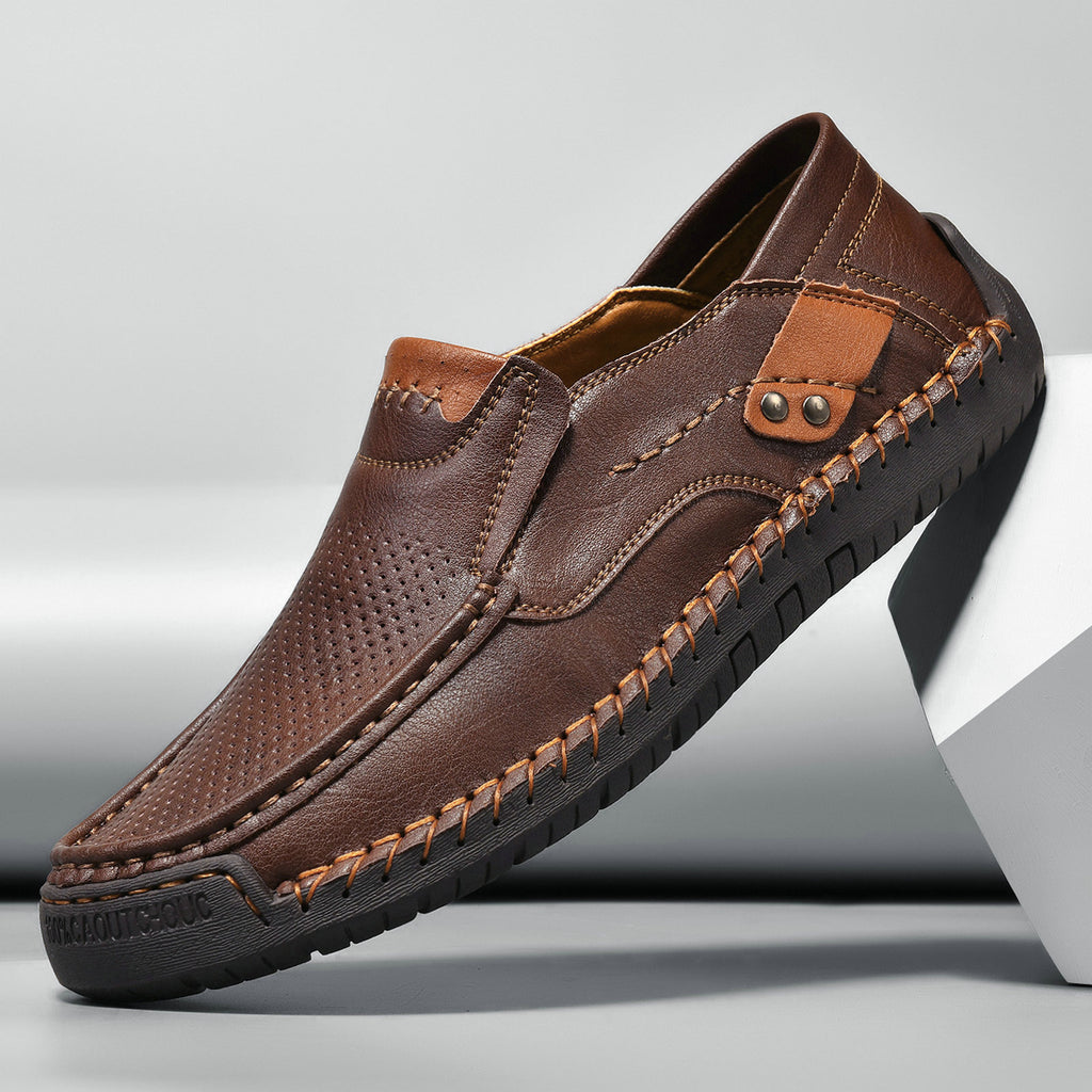 Men's Hand-Stitched Super Fiber Slip-On Flat Casual Loafers teemdrop