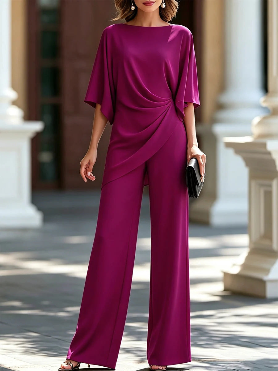 Women's Two-Piece Work Suit Set Waist Cinched Shirt and Wide Leg Pants teemdrop