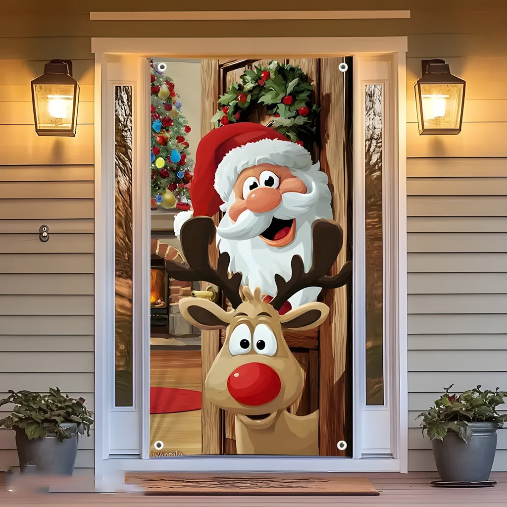 Christmas Santa Claus Polyester Door Cover Decoration 90x180cm teemdrop