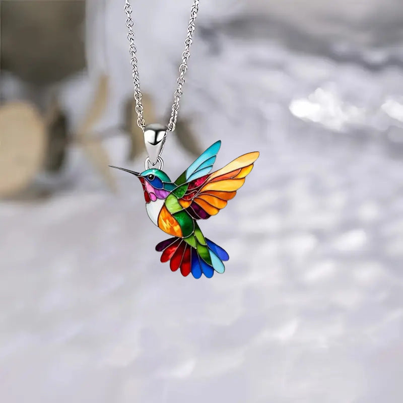 Colorful Bird Acrylic Necklace and Earrings Set
