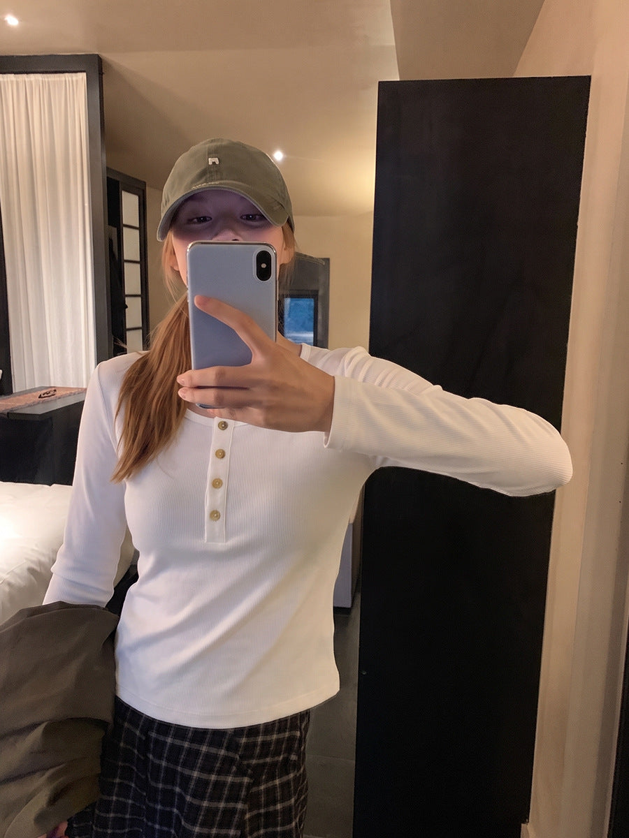 Lady's Korean-style long-sleeved viscose blend cotton T-shirt teemdrop