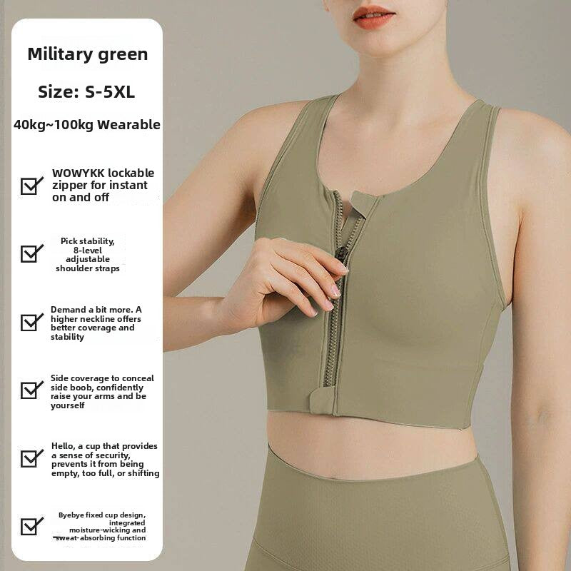 Plus Size High Support Front Zipper Sports Bra teemdrop