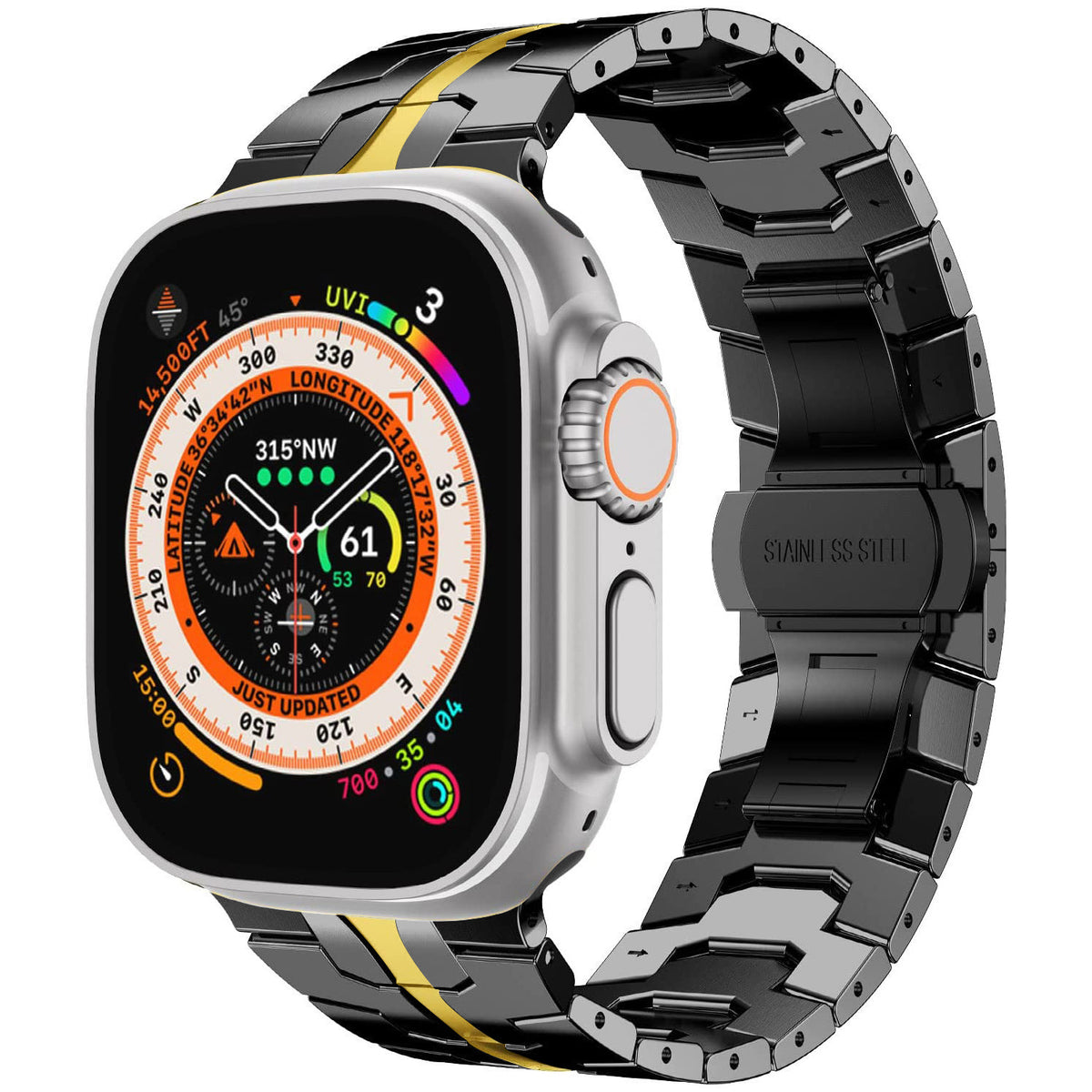 Stainless Steel Watch Band Compatible with Apple Watch Ultra Series 12 with Butterfly Clasp