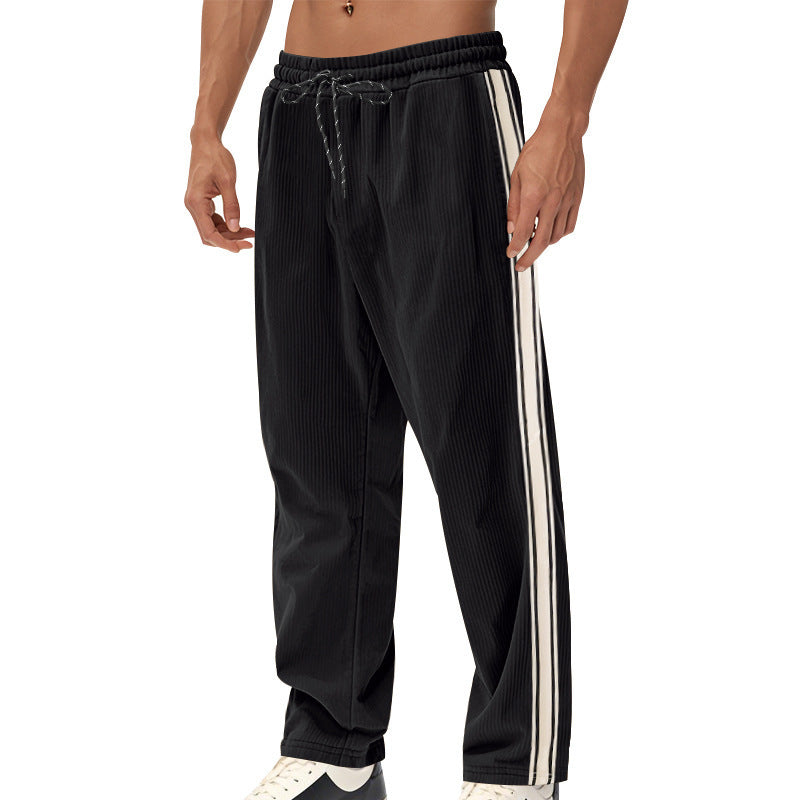 Men's Loose Fit Patchwork Corduroy Casual Pants with Drawstring teemdrop