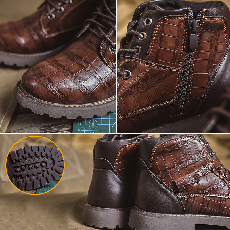 Mens Martin Boots Retro Stone Pattern Short Boots
