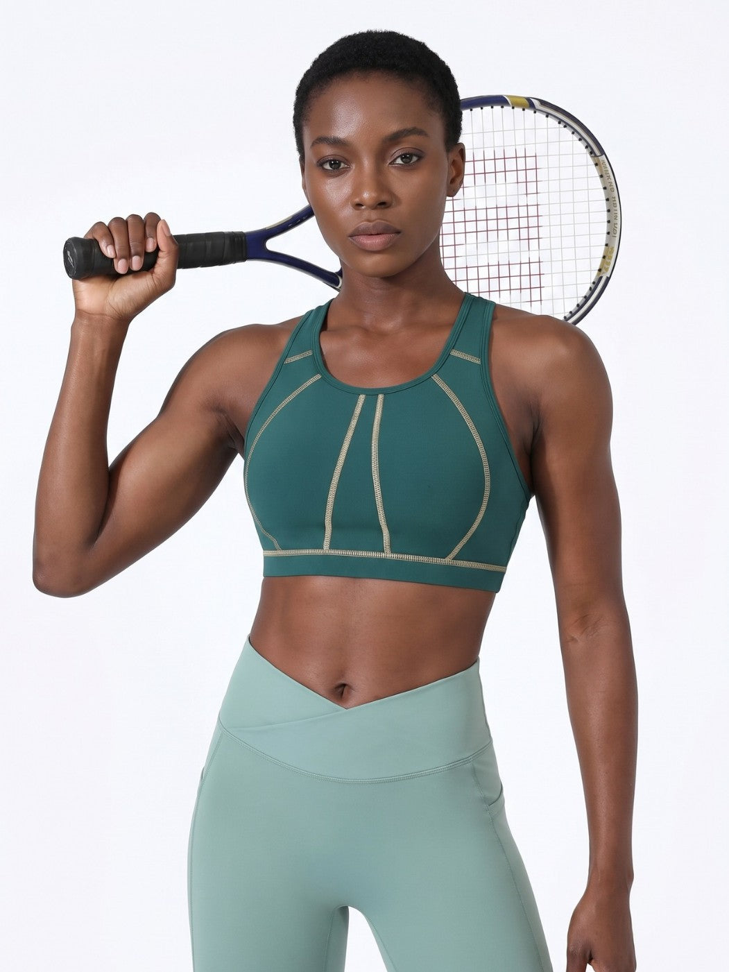 Women's shock-absorbing color-striped sports bra teemdrop