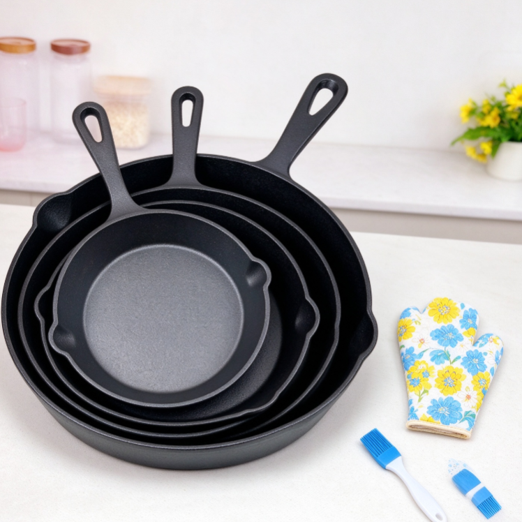 Traditional Cast Iron Flat Bottom Frying Pan teemdrop