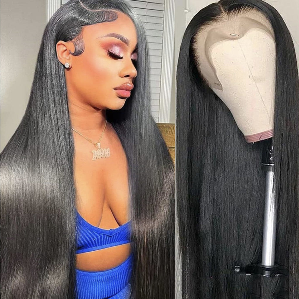 Long Straight Heat Resistant Synthetic Fiber Front Lace Wig teemdrop