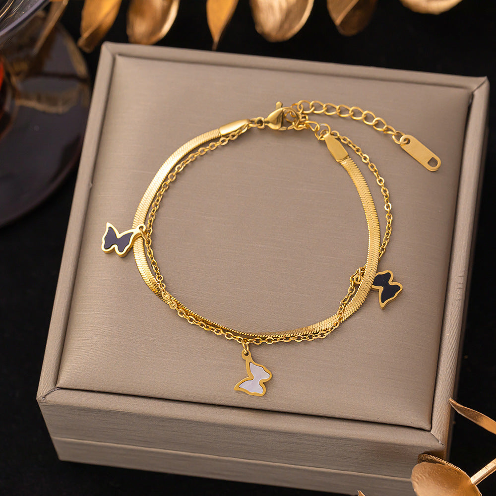 Women's Titanium Steel Inlaid Charm Bracelet Versatile Fashion Jewelry teemdrop