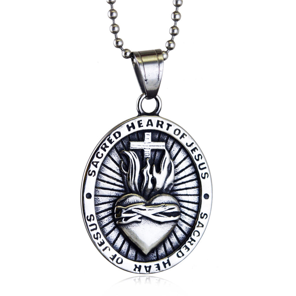 Titanium Steel Vintage Heart Cross Pendant Necklace Charm teemdrop