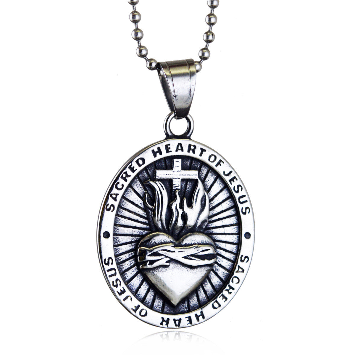 Titanium Steel Vintage Heart Cross Pendant Necklace Charm teemdrop