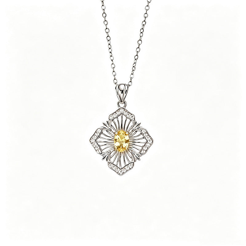 S925 Sterling Silver Natural Birthstone Geometric Pendant Necklace