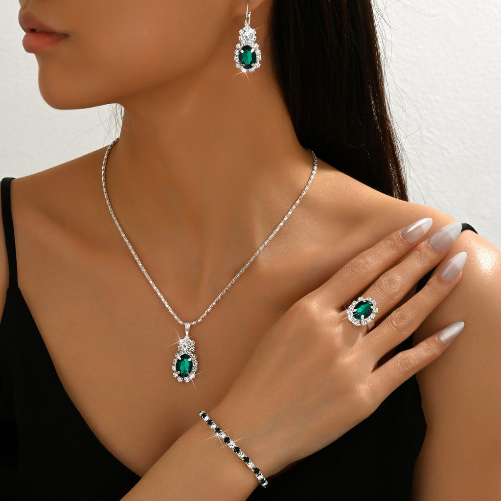 Water Drop Rhinestone Jewelry 4-Piece Set