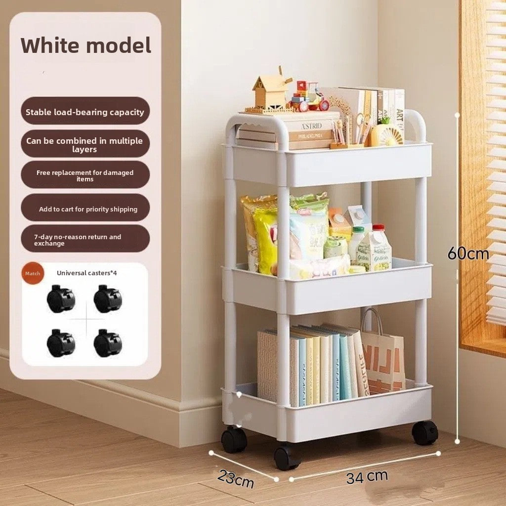Foldable Multi-Layer Plastic Rolling Storage Cart with Wheels for Kitchen and Bathroom teemdrop