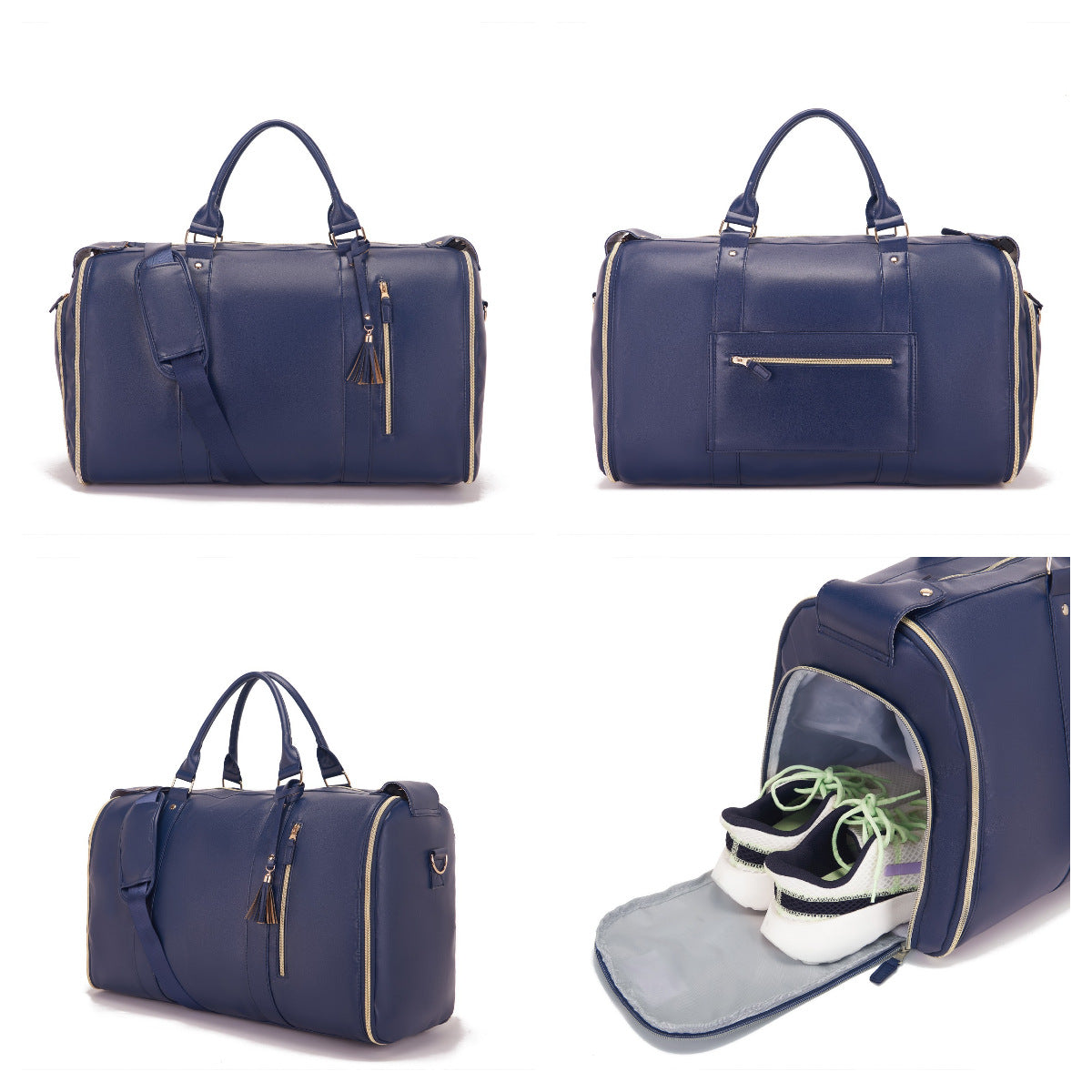 Large Capacity PU Leather Canvas Travel Duffel Bag