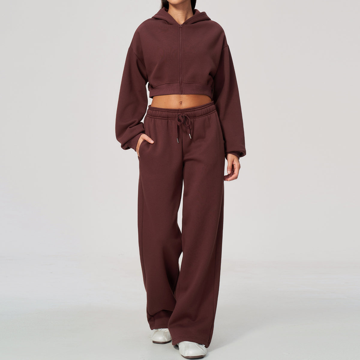 Women's Fleece Lined Zip Up Hoodie and Sweatpants Two Piece Set teemdrop