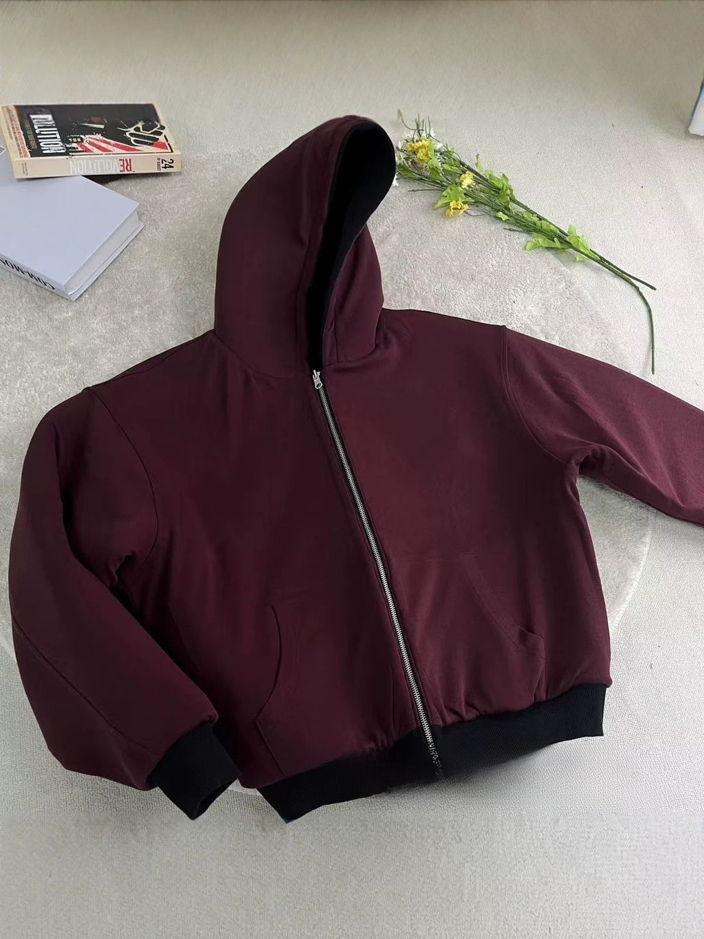 Men's Contrast Color Hoodie Cardigan Loose Casual Jacket Solid Streetwear